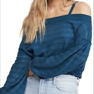 Free People Women's Teal Off-Shoulder Sweater Size M
